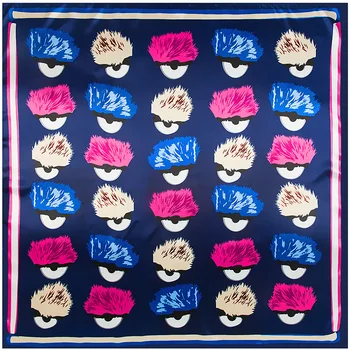 

2019 New Brand Shawl Twill Women Silk Scarf Little Monster Eyes Print Square Scarves Wraps Fashion Hijab Headband