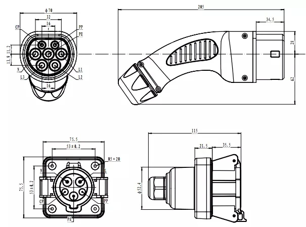 Электрический автомобиль EV зарядное устройство-тип 1 к type 2 J1772 к Mennekes 50 см кабель 32amp EVSE конвертер