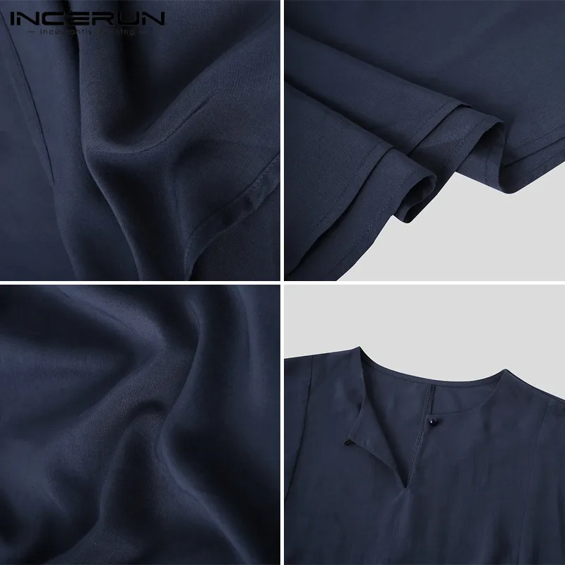 Solid Color Islamic Arabic Kaftan O Neck Vintage Irregular Muslim Caftan Men Loose Streetwear Robes
