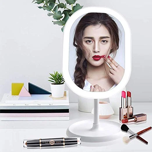

LED makeup mirror with LED vanity mirror with touch dimmer travel bathroom table frame makeup mirror makeup lamp With battery