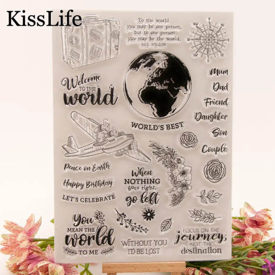Circle Globe Ferris Wheel Handbag Flower Leaves Happy Birthday Letters Clear Stamps for Scrapbooking Card Making Birthday Stamps
