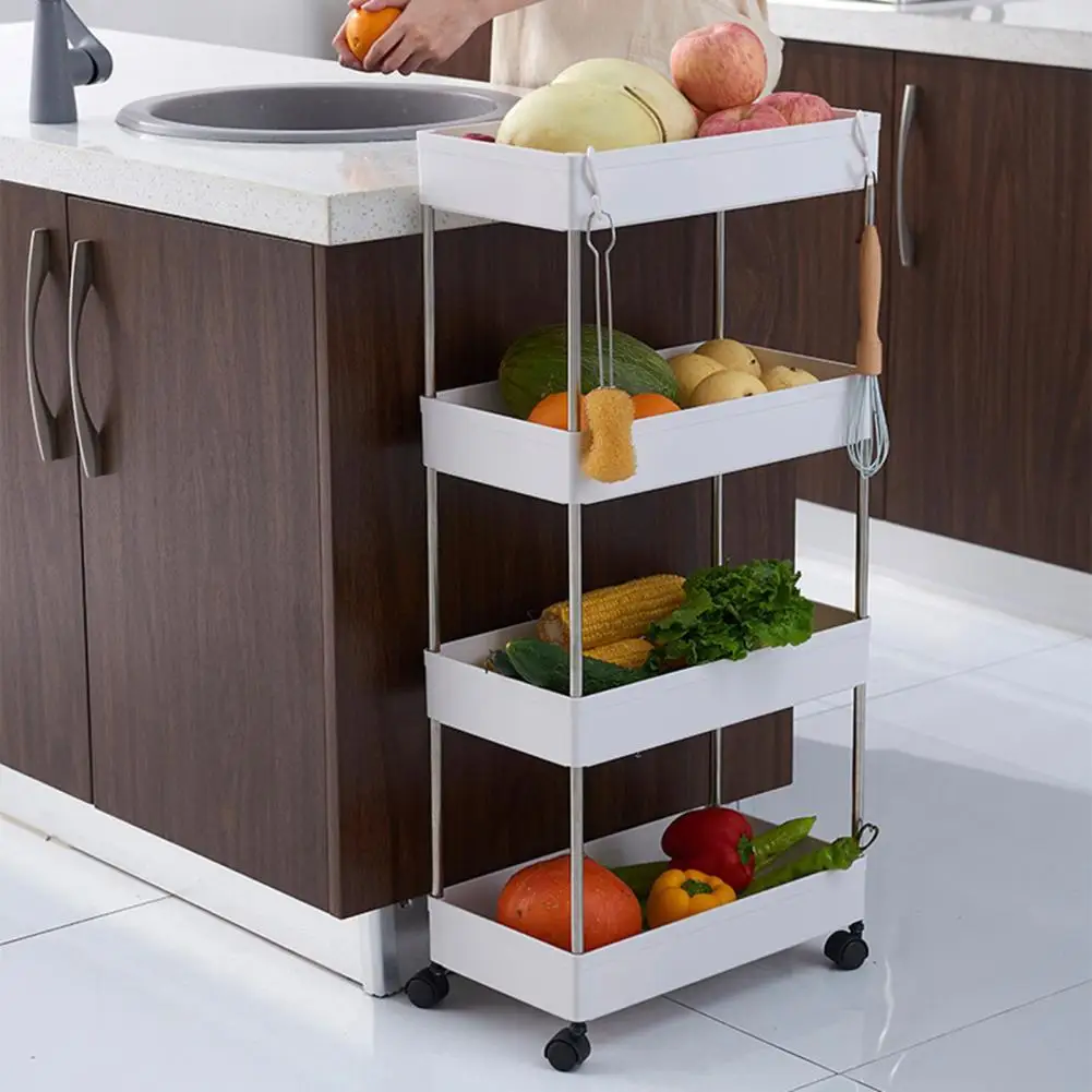 Organizer Trolley Shelf 3/4 Tier Long Lasting Steel Storage Rack with Wheels Side Narrow Movable Spice Holders | Дом и сад
