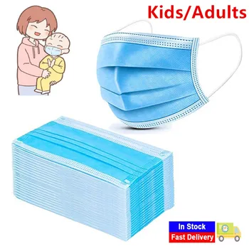 

100PCS Kids Adults Disposable Masks 3 Layers Ply Non-woven Filter Earloop Mask Dustproof Anti-Dust Protective Face Mouth Mask