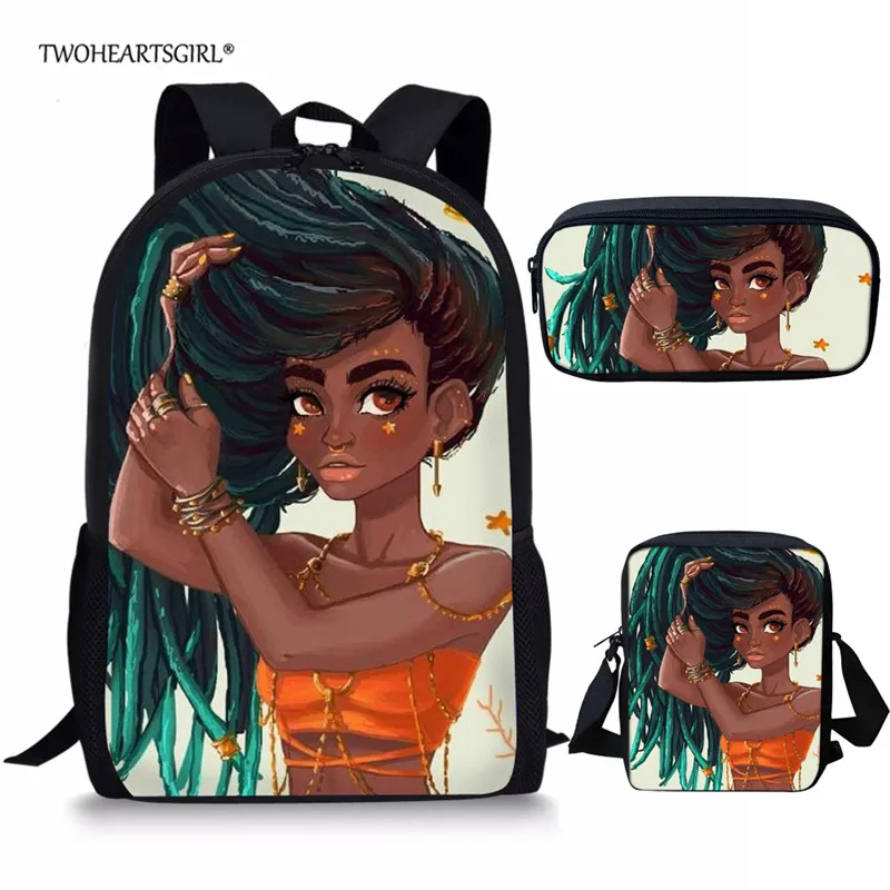 Twoheartsgirl черный комплект школьных сумок для девочек в африканском стиле для девочек-подростков, милый школьный рюкзак для детей, подарок - Цвет: Z5018CEK