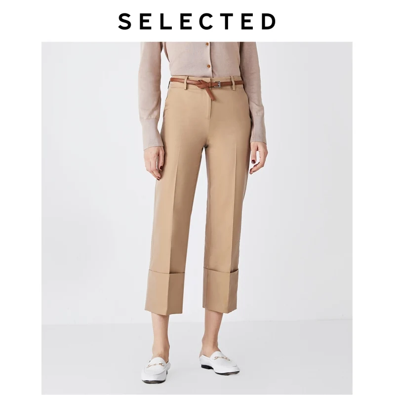 SELECTED Women's Cotton Stiff Rolled Cuffs Wide-leg Capri Pants S|419314507 SELECTED Women's Cotton Stiff Rolled Cuffs Wide-leg Capri Pants S|419314507