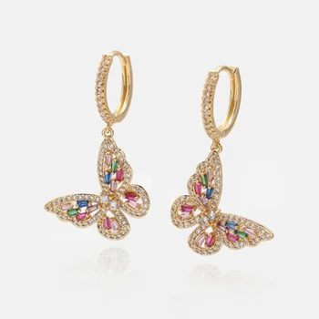 

1 Pair Prong Setting AAA CZ Stone Bling Ice Out Animal Butterfly Stud Earring for Women Men Hip Hop Rapper Jewelry Gold Color