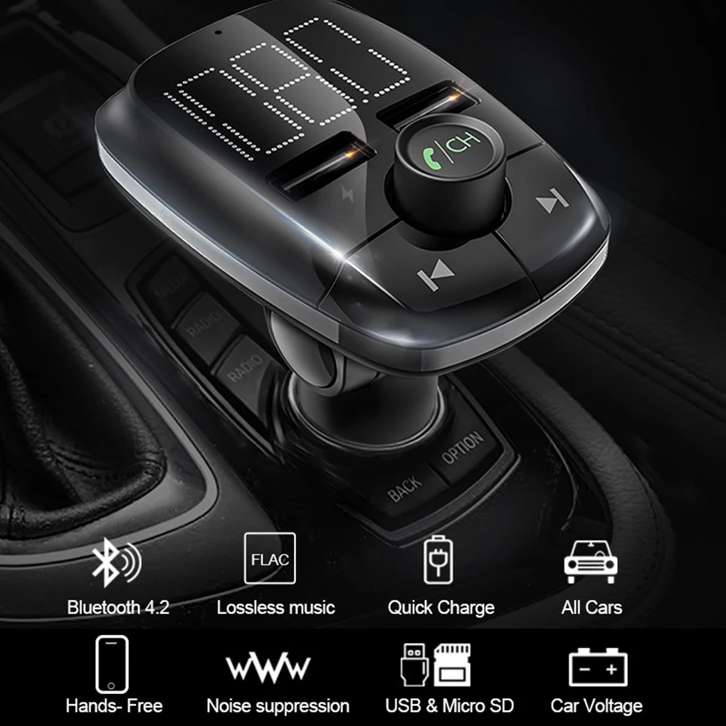 Большой экран T50 Автомобильный Bluetooth MP3-плеер громкой связи Обнаружение напряжения FM передатчик 2.4A автомобильное зарядное устройство