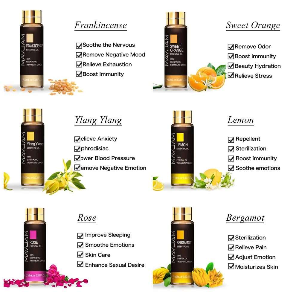 10ML Lavender Essential Oil Diffuser Pure Essential Oils Rose Eucalyptus Jasmine Vanilla Mint Sandalwood Tea Tree Aroma Oil-3