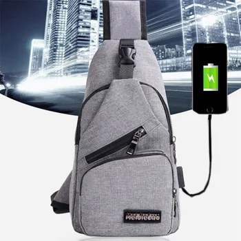 

New Multifunctional Men's Canvas Usb Rechargeable Chest Bag Backpack Korean Fashion Casual Shoulder Bag