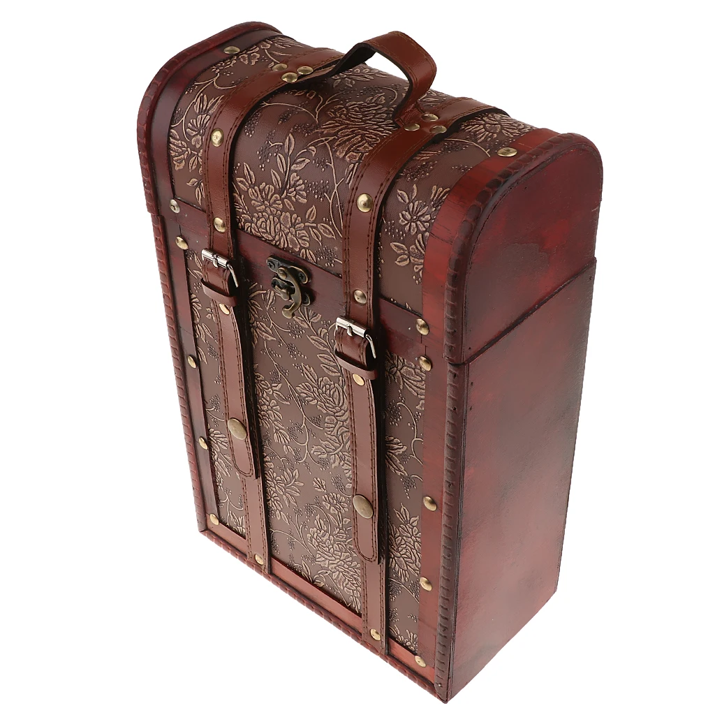 MagiDeal Vintage Antique Wooden Wine Box Wedding Wine Gift Box- 2 Bottle Standard Wine Bottle Single Wine Box Wine Gift Box