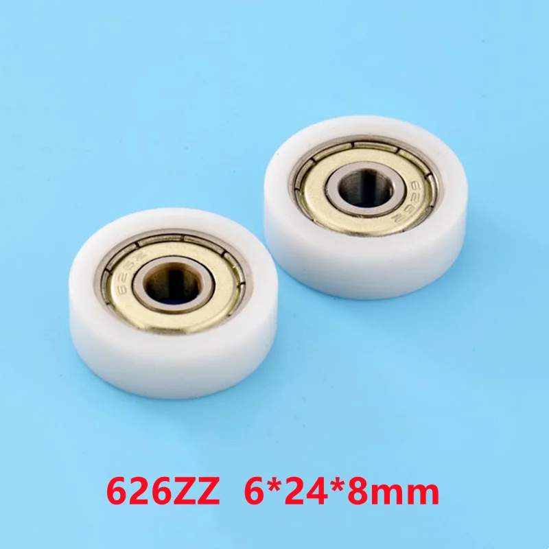 

20pcs/100pcs 6*24*8mm 626ZZ Bearing POM Nylon Plastic Coated Pulley Drawer Showcase Furniture Engineering Flat Wheel 6x24x8mm