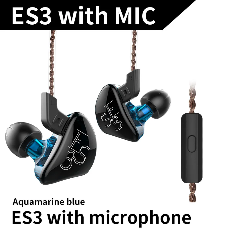 KZ ES3 1BA+ 1DD наушники-вкладыши Динамический драйвер Hifi Спорт шумоподавление Гарнитура замена кабеля KZ ES4 ZS3 ZST ZS6 AS10 ZSN - Цвет: blue with mic