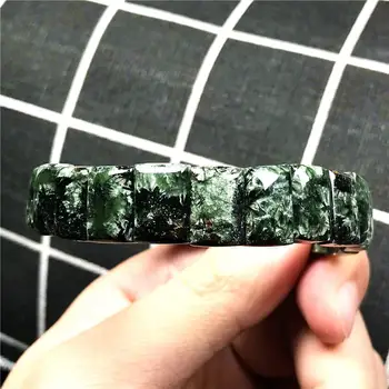 

13x9mm Natural Green Seraphinite Bangle Bracelet For Woman Lady Man Lucky Rectangle Beads Crystal Stretch Gemstone Jewelry AAAAA