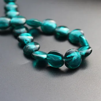 

10Pcs 12mm 15.5mm Round Flat Lampwork glass beads Foil Beads Teal green color for jewelry Making