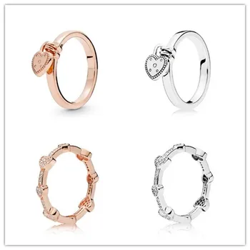 

925 Sterling Silver Ring Alluring Hearts With Crystal Rings For Women Wedding Party Gift Europe Pandora Jewelry