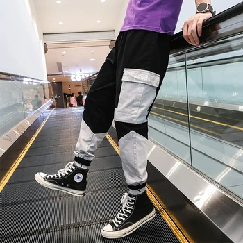 

2020 spring new men's casual pants youth trend handsome casual street hip-hop pants high quality large size beamed overalls