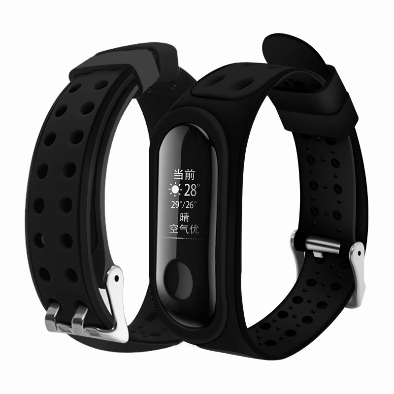 Для mi Band 4 ремешок силиконовый ремешок на запястье для Xiao mi band 3 4 умный Браслет сменный Браслет Двойная Пряжка цвета ремни - Цвет: black