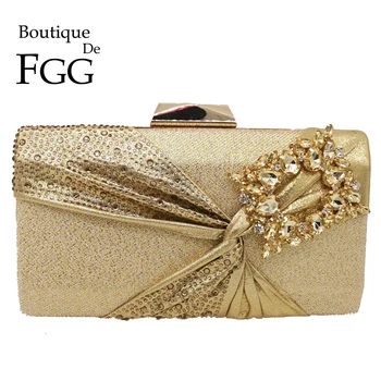 

Boutique De FGG Golden Shiny Glitter Bow Women Clutch Evening Bag Bridal Diamond Handbags Wedding Crystal Bag Party Cocktail Bag