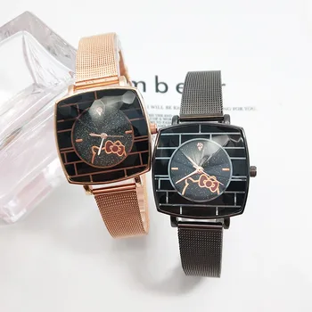 

Fashion cute kt cat child watch stainless steel mesh with rose gold cartoon children's watch