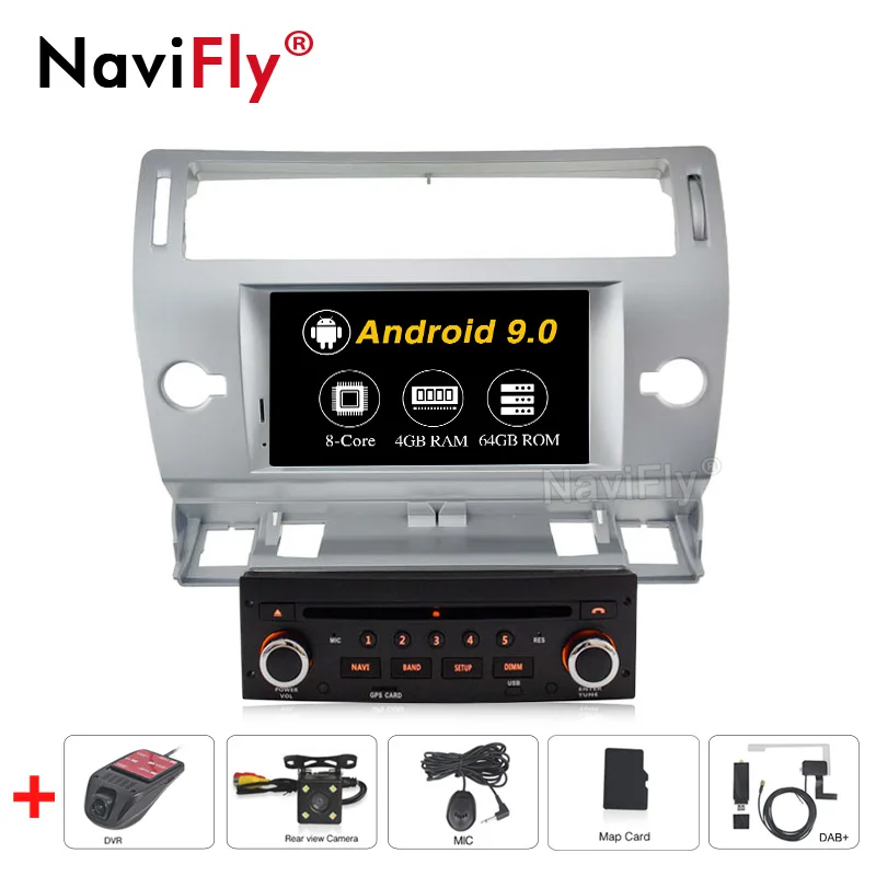 NaviFly Android 9,0 Восьмиядерный PX5 автомобильный dvd-плеер радио для CITROEN C4 2005-2011 Автомобильный gps навигатор Поддержка wifi BT - Цвет: 64G camera DVR DAB