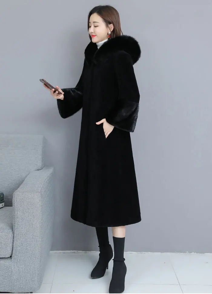Овечья шерсть, пальто для женщин, новинка, зимнее, длинное, тонкое, искусственный мех, пальто для женщин, зимнее, теплое, утолщенное, с капюшоном, до колен, пальто, верхняя одежда, топы
