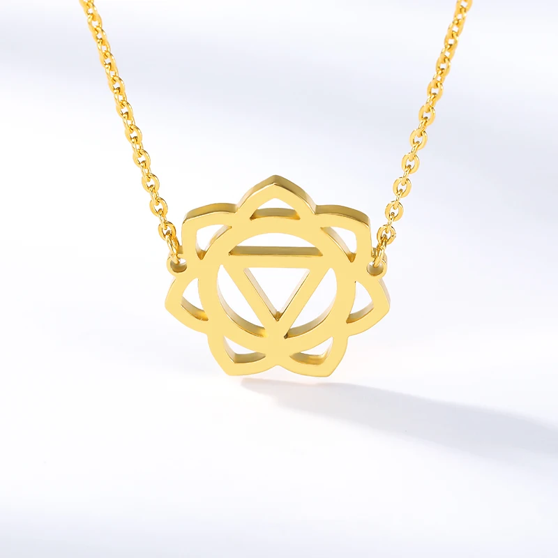

Fashion Meatl Hollow Round With Triangle Flower Pandent Necklaces Star Of David Pendant Gold Chain Necklace for Women