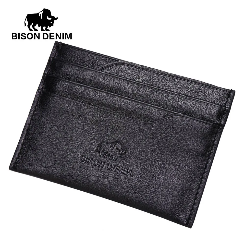 black BISON DENIM, натуральная кожа, держатель для карт, кредитная корзина, кошелек, мини тонкий кошелек, чехол для денег, карта, коровья кожа, ID Держатели W9315 - Цвет: black
