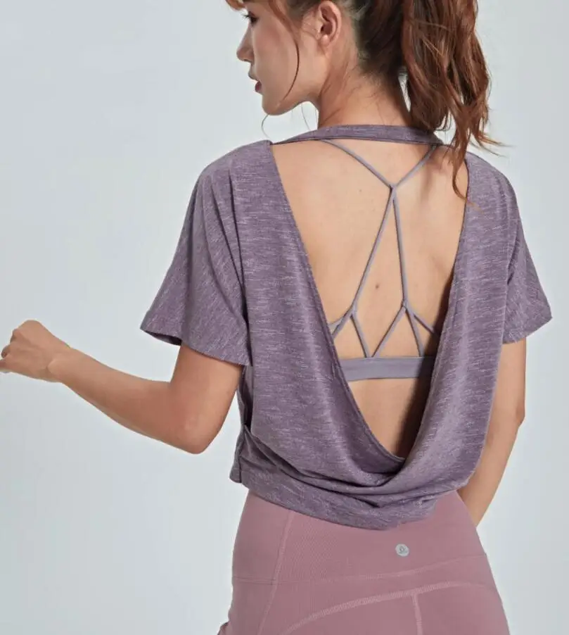 CHRLEISURE Back свободные укороченные топы открытая спина Йога топы сексуальный укороченный топ женские спортивные топы для фитнеса тренировки дышащие