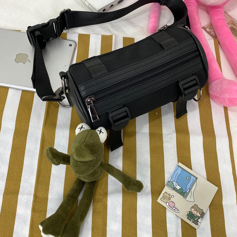 2020 New Japanese Harajuku Function Cylinder Bag Female Korean Wild Messenger Student Tooling Dark Wind Ins Tide Bungee | Багаж и сумки