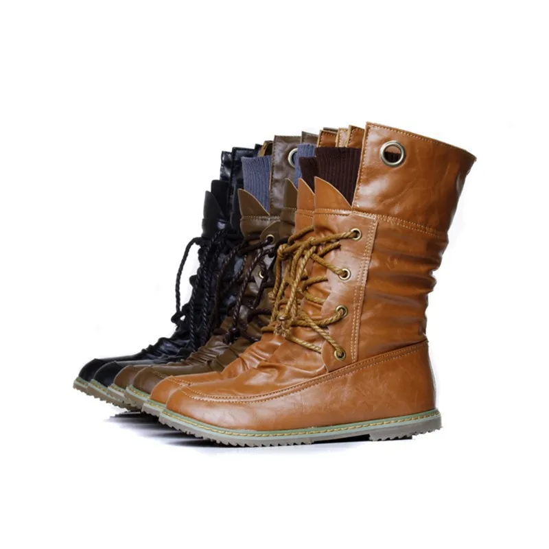 

Elegant Woman Boots Flat Heel Women's Shoes Large Size Luxury Designer Low Heels booties Round Toe Lace Up Big Mid-Calf Fashion
