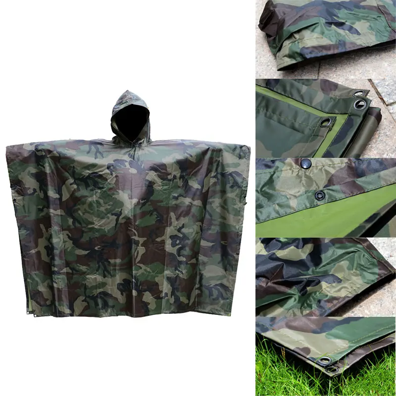 Multifunction Military Waterproof Camo Raincoat Rain Coat Men Women Raining Poncho for Camping Fishing Motorcycle F-Best
