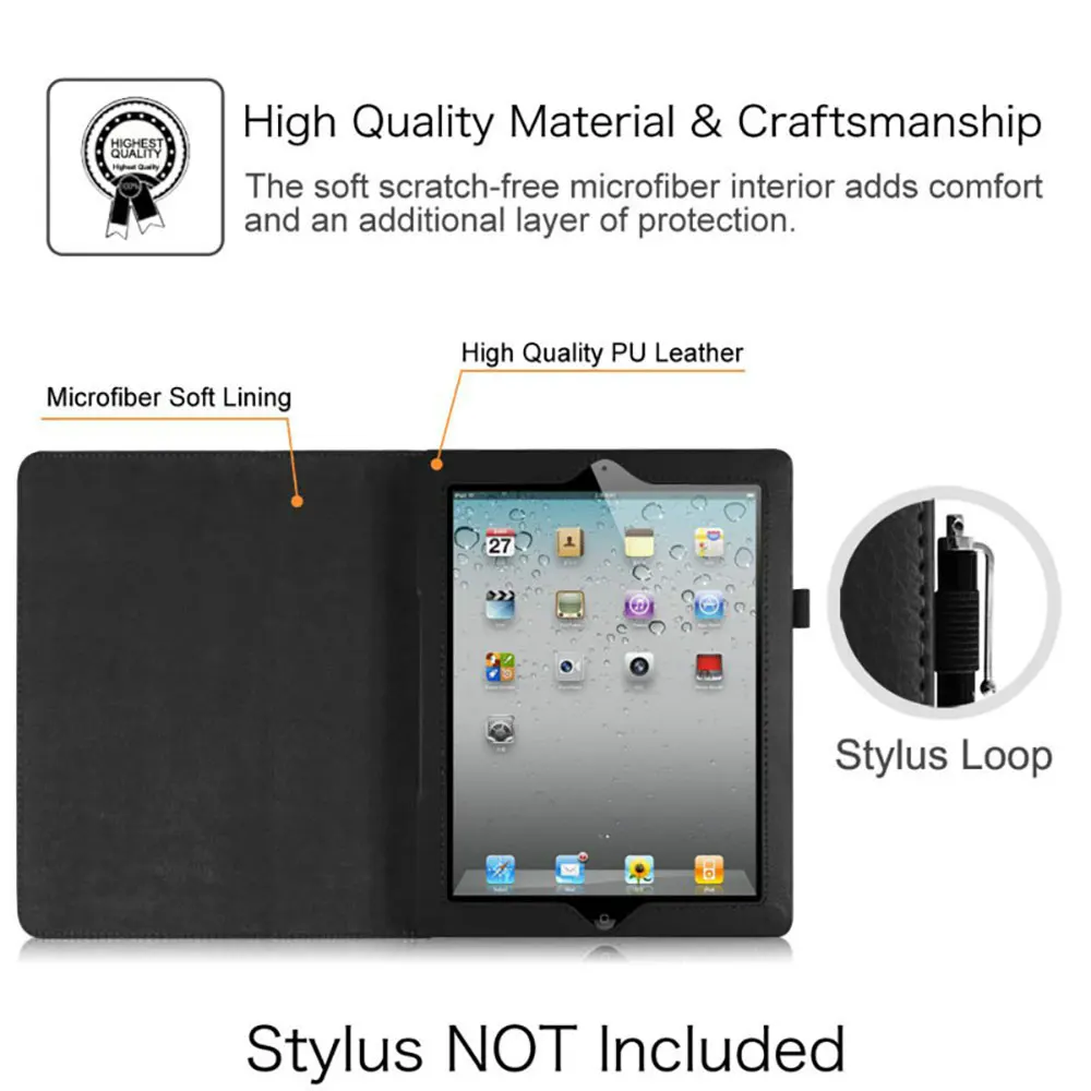 Магнитный чехол-книжка кожаный чехол-подставка для iPad 2/3/4 Чехол Funda для iPad 4 iPad2 iPad3 держатель для карандашей с Стилус+ Защитная пленка на экран