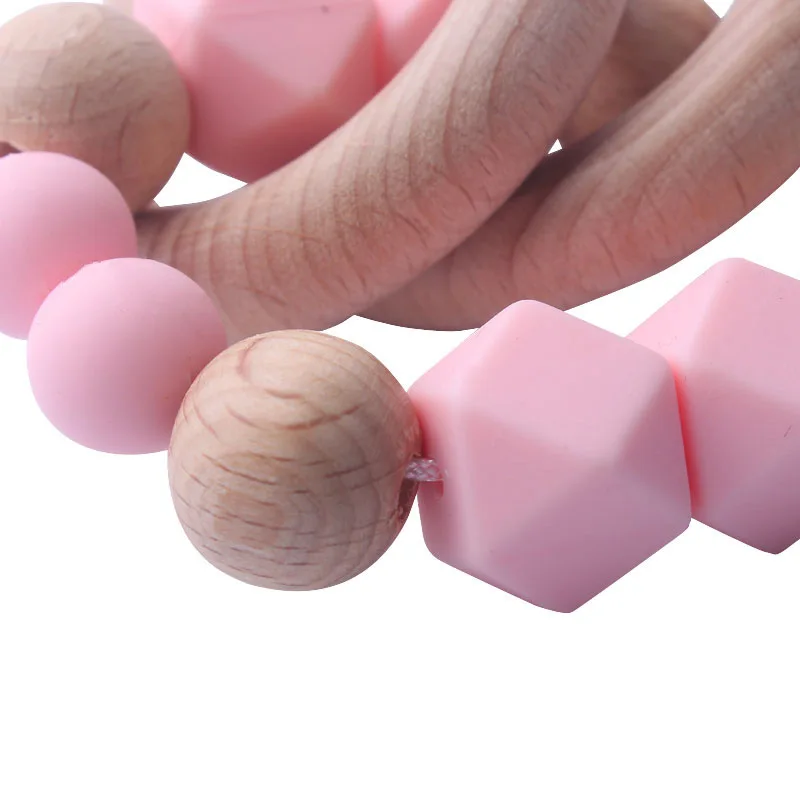 Baby Teether Bracelet Food Grade Silicone Teether Wooden Teether Ring Nursing Safe Organic 2pc Bangle Teether Toys