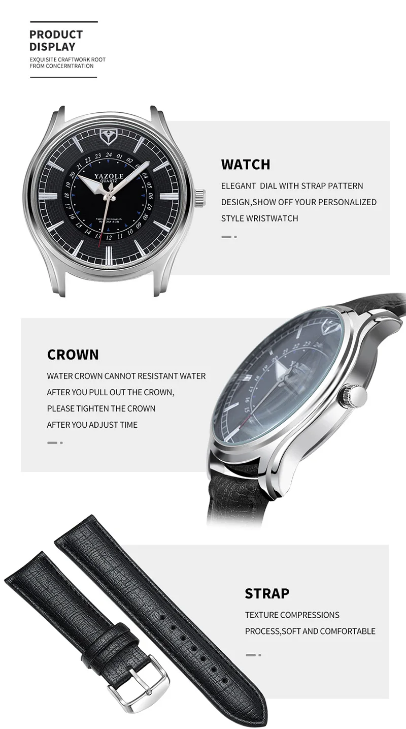 Роскошные деловые мужские часы от бренда yazole, уникальный дизайн, 24 часа, мужские часы с кожаным ремешком, водонепроницаемые мужские часы erkek saat