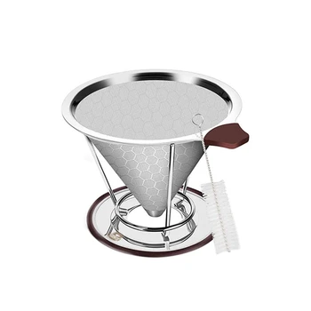 

Coffee Dripper, Reusable Stainless Steel Pour Over Coffee Filter with Cup Stand and Brush, for Most Coffee Pot, Mug