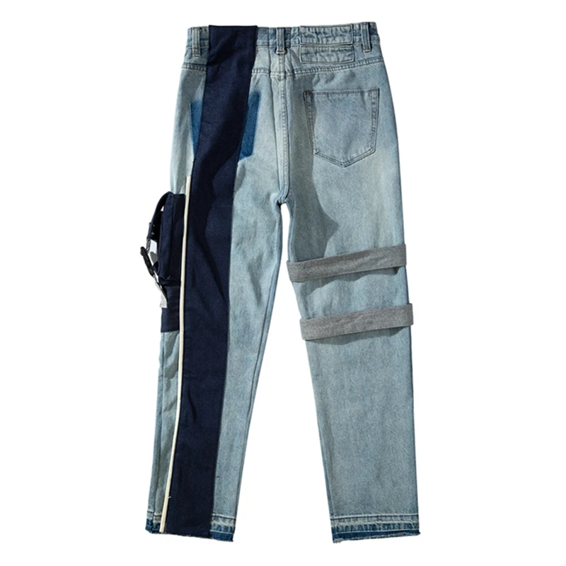 Потертые джинсы с ремнем и карманом, узкие зауженные байкерские джинсы в стиле хип-хоп, уличная одежда из неэластичного хлопка