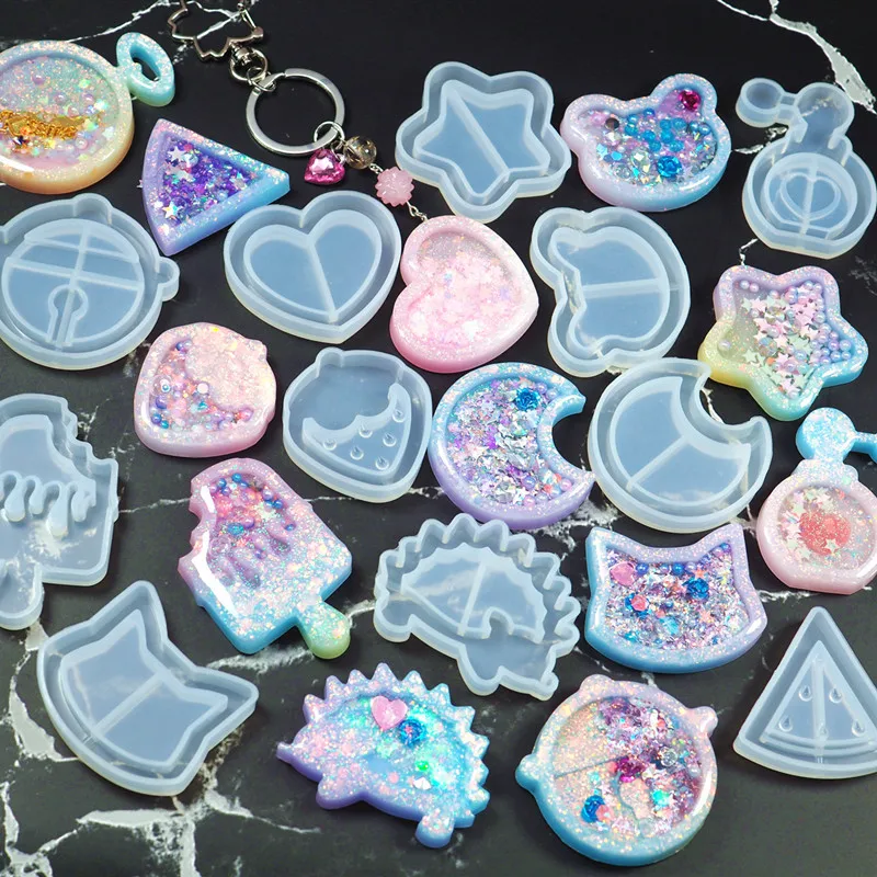 Hot-Shaker-Silicone-Molds-Epoxy-Resin-Bear-Star-Popsicle-Shaker-mold-Key-Chain-Charms-Shiny-Mold