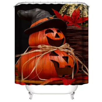 

Pumpkin Decorations Collection, Cat Design All Saints Day Halloween Pumpkin Day Image, Polyester Fabric Bathroom Shower Curtain