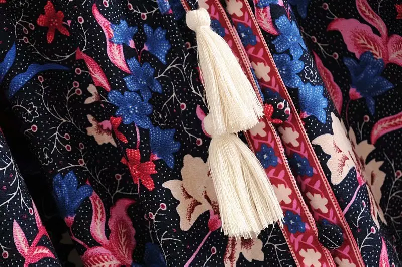 Boho шикарное женское платье с цветочным принтом и птицами, с расклешенными рукавами, богемное вискозное Хлопковое платье макси, женское платье с v-образным вырезом, на шнуровке, с оборками, vestidos