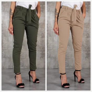 

2018 AliExpress EBAY hot selling European and American-style New style versitile fashion waist string casual pants with belt, an