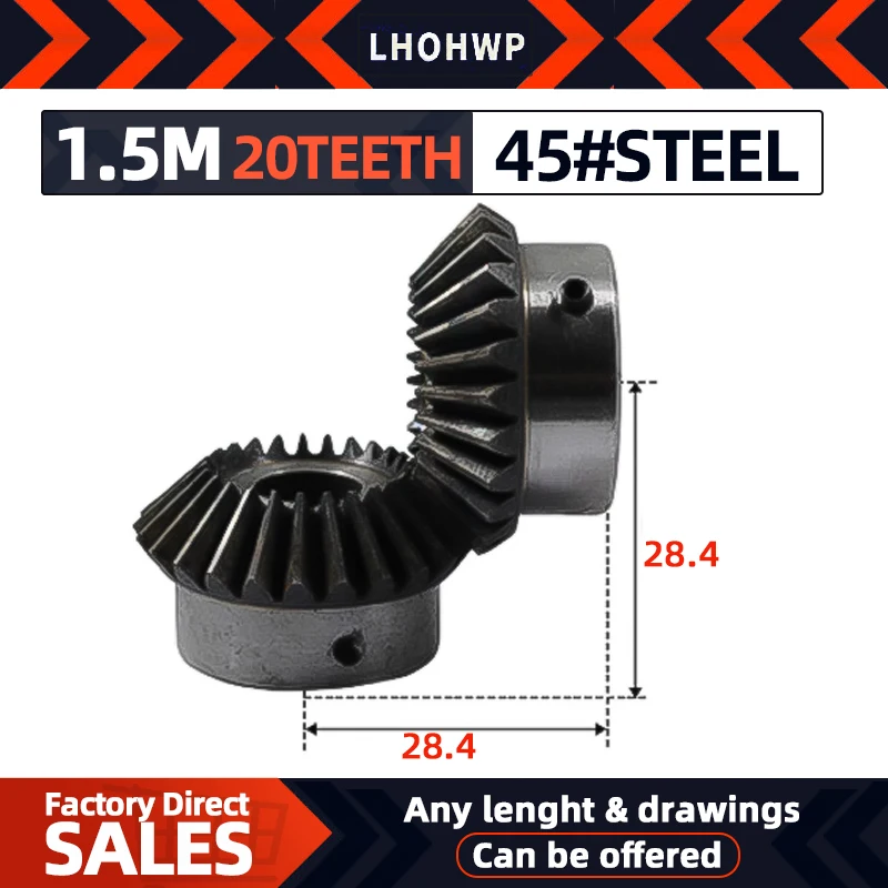 Bevel Gear Electric Bike Gear Motor Gear Transmission Gear Electric Chain Saw Gear Cassette Deck Tape Gear 1.5M 20Teeth Inner Hole 8/10/12/14/15 mm 90Degrees Meshing Angle Steel Gears Screw Hole M5 1pcs