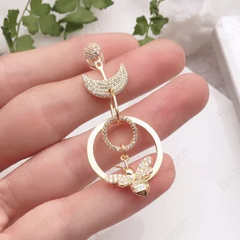 

Baoyocn 925 Sterling Silver Asymmetric Gold Color Crescent Moon Earrings with Bees Circle Zircon AB Earrings Women Jewelry