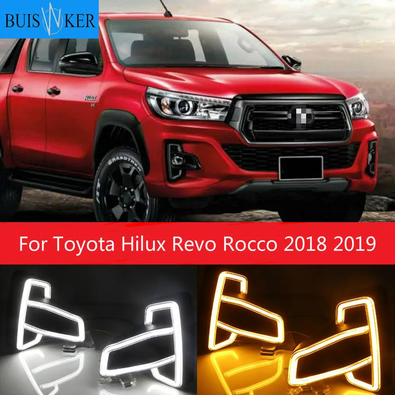 

1 комплект для Toyota Hilux Revo Rocco 2018 2019 DRL светодиодсветодиодный дневные ходовые огни Diglight ABS противотуманная фара с поворотным желтым сигналом