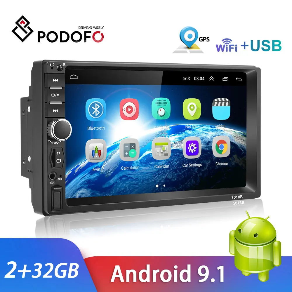 Автомагнитола Podofo мультимедийный плеер на Android с 7 &quotсенсорным экраном GPS Bluetooth FM Wi Fi функцией Mirror Link