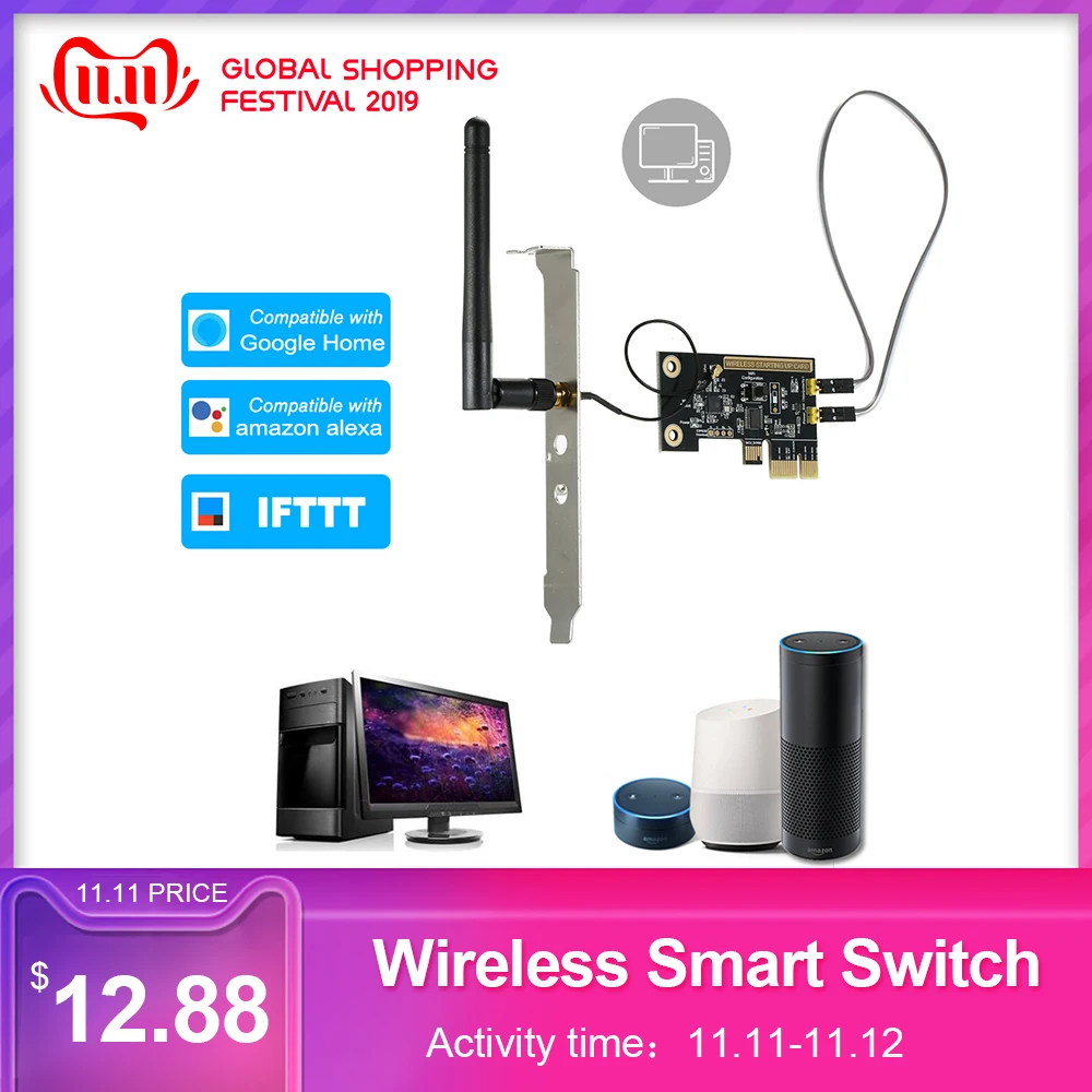 

eWeLink Mini PCI-e Desktop PC Remote Control Switch Card WiFi Wireless Smart Switch Relay Module Wireless Restart Switch