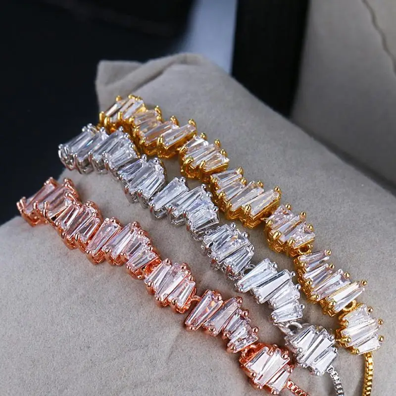 1 шт., цепочка с ромбовидным кубическим цирконием, Европейский Элегантный Простой модный браслет с цирконием, прямые поставки с фабрики