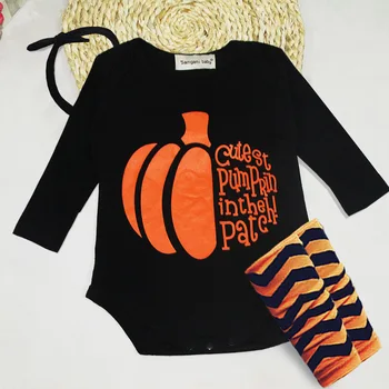 

2020 spring baby Halloween pumpkin cute three-piece jumpsuit Romper