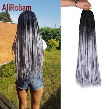 

AliRobam Ombre Box Braids Crochet Hair 24 Inch Colorful Synthetic Zizi Braiding Hair Extensions 22 Roots Black Purple Blue Color