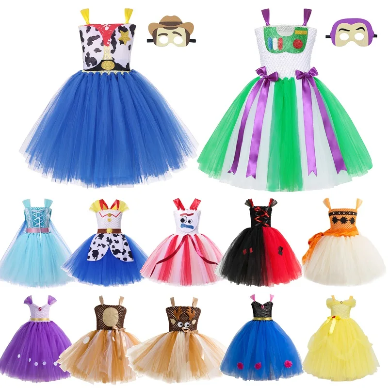 Ceny MUABABY dziewczyna toy story Tutu sukienka dzieci lato Tulle korowód księżniczka strój na imprezę Halloween roszpunka Elsa Anna Belle kostium