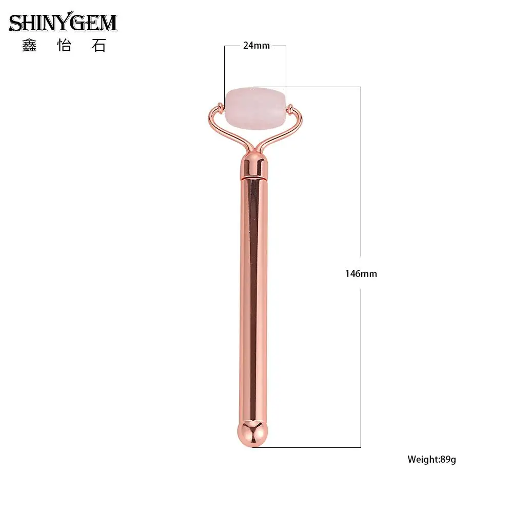 ShinyGem розовый кварц роликовый уход за кожей лица Чистые массажные инструменты золото/розовое золото натуральный камень ролик уход за кожей Кристалл кварц ювелирные изделия инструменты
